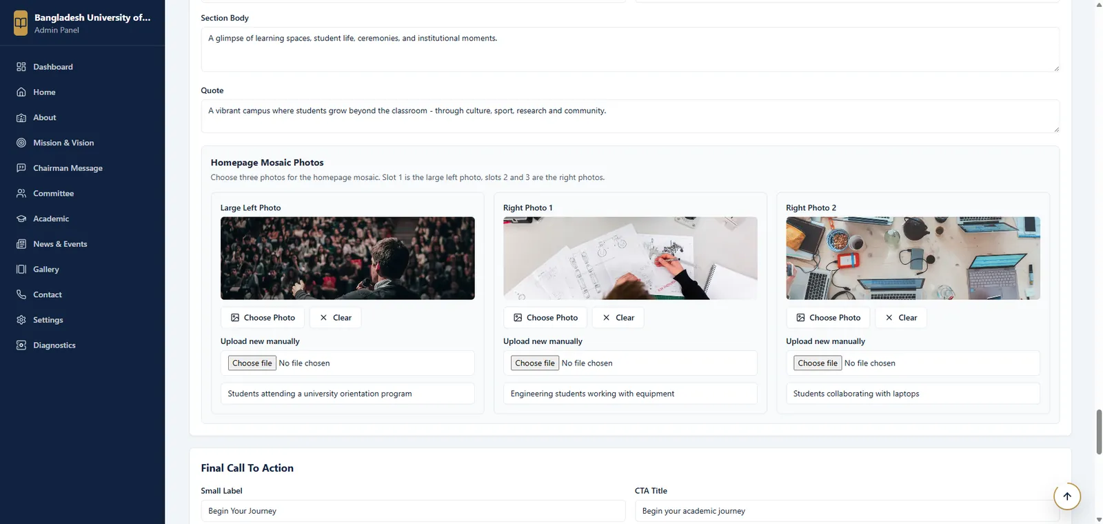 Homepage Content Editor