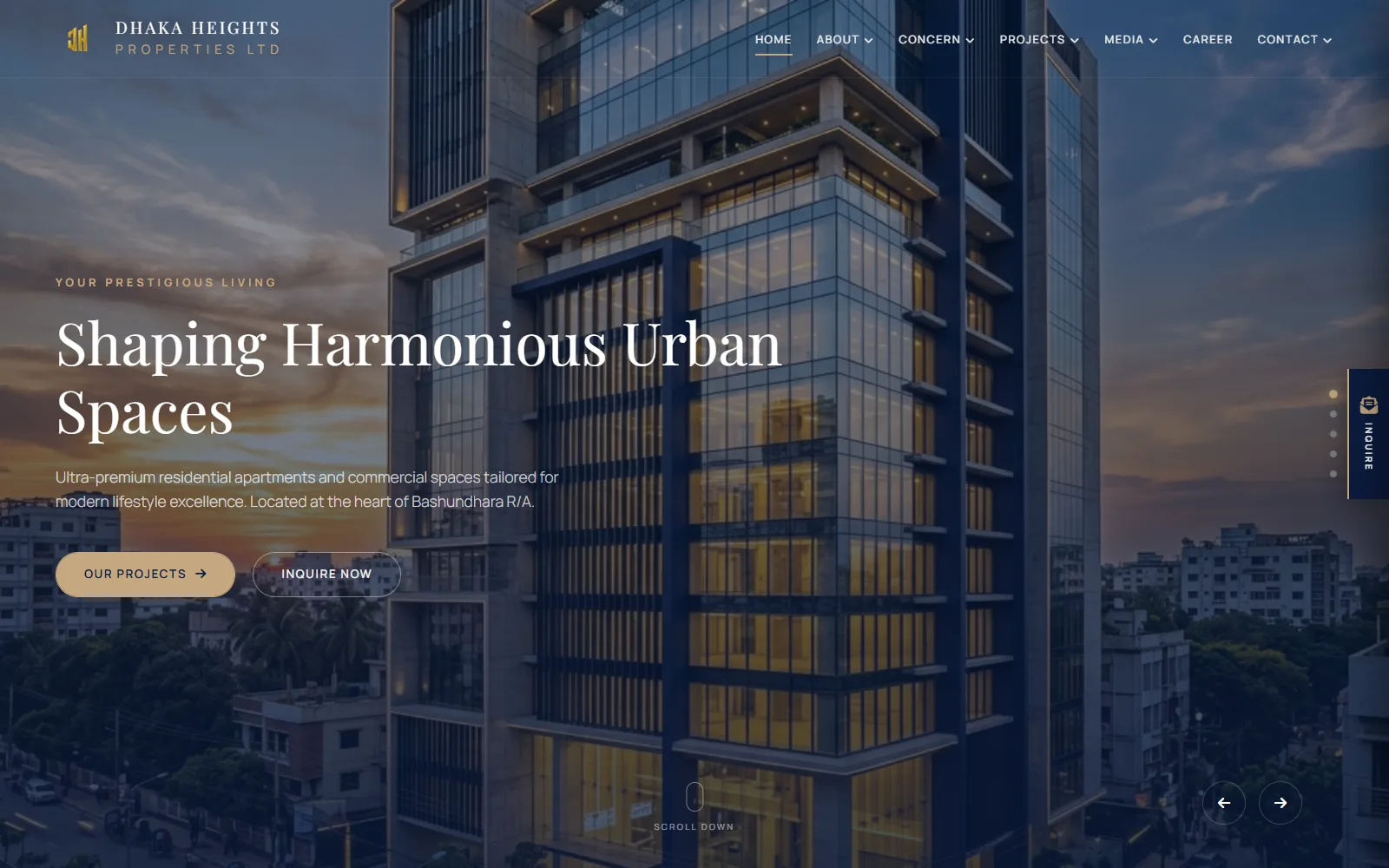 Dhaka Heights Properties Limited live website homepage